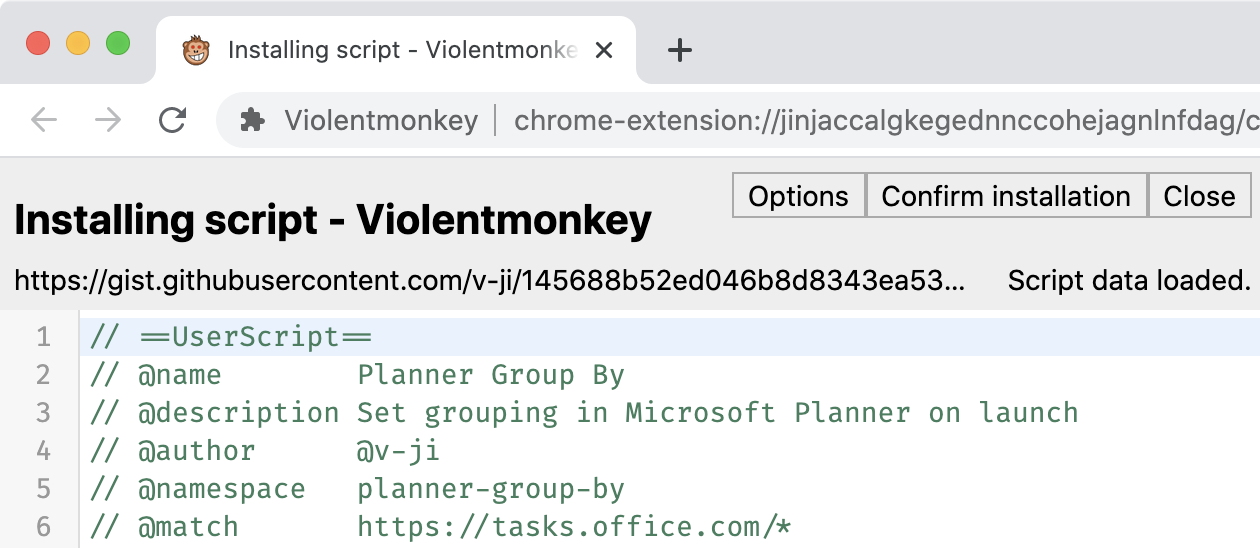 Installation confirmation dialog in Violentmonkey